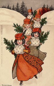 Cinco niñas con manguitos de Florence Hardy