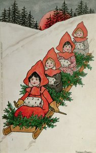 Cuatro niñas en un trineo de Florence Hardy