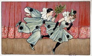 Pierrot corriendo tras Colombine - dib. por Florence Hardy, principios del siglo XX