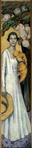 Retrato de Emily MacFadden con su gato (óleo sobre lienzo) de Florence Lundborg
