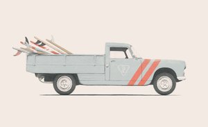 Coche de camioneta con tablas de surf, 2019 (lápiz, digital)