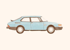 Saab 900 Vintage, 2024 (lápiz y digital)