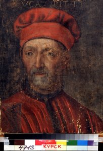""Retrato del rico banquero florentino Luca Pitti (1394-1472)"" Dio su nombre al palacio Pitti) Pintura de la escuela florentina de principios del siglo XVI Galería de arte regional Deineka, Kursk Rusia