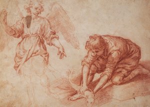 Tobías y el ángel (tiza roja) de Florentine School