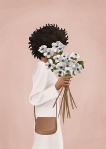 Mujer con un ramo blanco