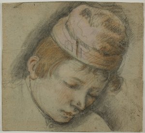 Cabeza de joven con gorra rosa de Follower of Jacopo Bassano