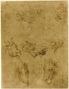 Cabezas de caballos y unicornios de Follower of Leonardo da Vinci