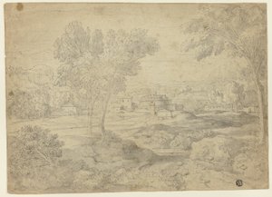 Paisaje italianizante con edificios de Follower of Nicolas Poussin