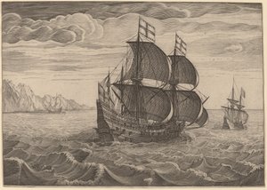Barco a Toda Vela con Dos Banderas de Follower of Pieter Bruegel the Elder