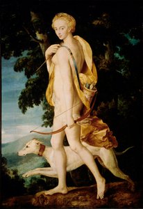 La diosa con un arco acompañada de un perro de Fontainebleau School