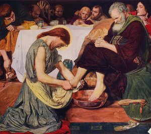 Jesucristo lavando los pies de San Pedro (litografia en color)