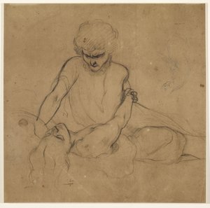 El sueño de Parisina - Estudio para el príncipe Azo y Parisina de Ford Madox Brown