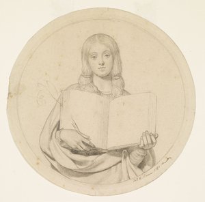 Wycliffe leyendo su traducción de la Biblia - Estudio de una joven representante de la fe protestante de Ford Madox Brown