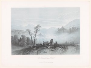 Pastores con vacas y ovejas en un valle brumoso Le Brouillard dans la Vallée (título sobre objeto) de Fortuné Ferogio