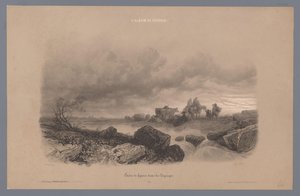 Viajeros y vacas junto a un arroyo en un paisaje Estudios de figuras en un paisaje (título de serie) L