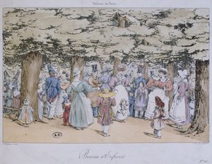 Niños y Niñeras en el Parque, de la serie Tableau de Paris, grabado por C. Motte, 1827