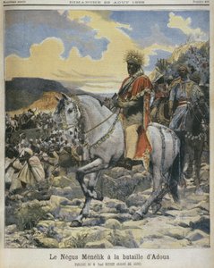 Menelik II (1844-1913) en la batalla de Adowa, ilustración de 