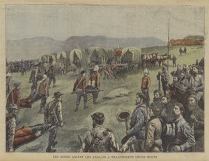 Bóers ayudando a los británicos a mover a sus muertos del campo de batalla