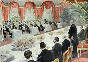 Cena ofrecida a Félix Faure por representantes del comercio y la industria en 1897 (Grabado) de Fortune Louis Meaulle