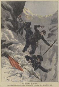 Tropas de montaña Chasseurs Alpins franceses cayendo por un precipicio