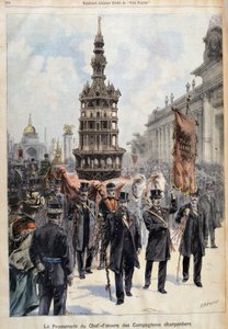 Paseo de la obra maestra de los Carpinteros Compañeros, grabado por Fortuné Louis Méaulle (1844-1916), finales del siglo XIX (litografía en color) de Fortune Louis Meaulle