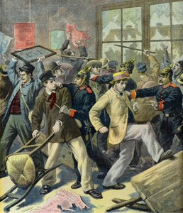Rebelión de reclutas de Alsacia Lorena en estaciones alemanas (Grabado) de Fortune Louis Meaulle