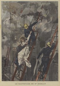 Rescate de la actriz Adeline Dudlay del incendio en el Théâtre-Français, París de Fortune Louis Meaulle