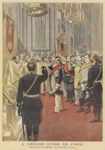 Juramento de lealtad al nuevo zar en la iglesia rusa en París de Fortune Louis Meaulle