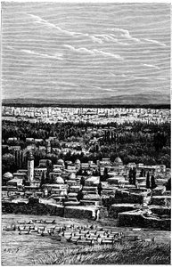 Siria: Damasco hacia 1900 - cementerio musulmán - grabado de Meyer y Meaulle del libro "A l