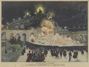 El Palacio de la Electricidad y el Castillo del Agua de noche, Exposición Universal 1900, París