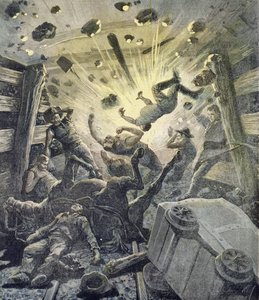 Una Explosión de Gas, ilustración del suplemento ilustrado de Le Petit Journal, 2 de abril de 1892 de Fortune Louis Meaulle and Henri Meyer