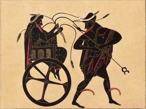 Impresión de la Decoración en una Ánfora Griega, mostrando a Triptolemus y Hermes, c. 1858 de Fourquemin