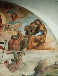 El Juicio Final, detalle que representa a los Apóstoles a la izquierda de Cristo de Fra Bartolomeo