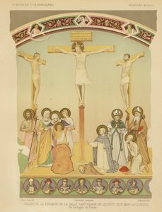 La Crucifixión de Jesucristo, fresco en el convento de San Marco, Florencia (chromolitho) de Fra (after) Angelico