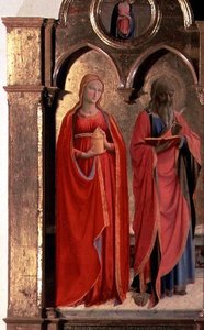 Virgen y Niño en el Trono con Cuatro Ángeles, detalle de San Juan Evangelista y María Magdalena, del Polittico di San Domenico de Fra (c.1387 1455) Angelico