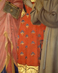 (detalle) Túnica y vestimenta de San Juan el evangelista, San Lorenzo y San Francisco de Fra  Angelico