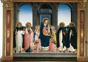 Retablo de Fiesole: Virgen y Niño con Ángeles y Cuatro Santos de Fra  Angelico