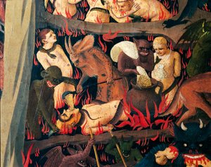 Infierno con demonios castigando a los codiciosos, detalle del Juicio Final de Giovanni da Fiesole conocido como Fra Angelico (1400-circa 1455), temple sobre madera