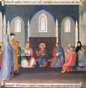 Recuadro que representa la disputa con los doctores en el Templo, panel del Armadio degli Argenti (Arca de Plata) con la vida de Jesús de Fra (c.1387 1455) Angelico