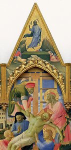 Retablo de Santa Trinita, marco y pináculos por Lorenzo Monaco (Piero di Giovanni) (c.1370-1425) completado c.1434 (detalle) de Fra  Angelico