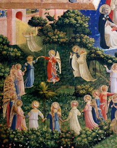 El Juicio Final (detalle) del Paraíso, la ronda de almas aureoladas. Museo de San Marco, Florencia de Fra  Angelico