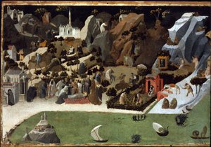 Thebaide - Escenas de la Vida de los Padres del Desierto (Thebaid) - Painting by Fra Giovanni (Guido di Pietro) by Fra Angelico (1387-1455) - 1420 - Temple on panel - 73.8x1 cm - Art Museum, Budapest de Fra (c.1387 1455) Angelico