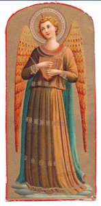 Litografía en color de Fra Angelico, ángel con instrumento musical, c.1910 de Fra Angelico