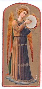 Litografía en color de Fra Angelico, ángel tocando una pandereta, c.1910 de Fra Angelico