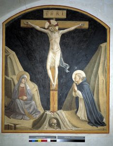Crucifixión con la Virgen María y San Domingo. Inscripción "INRI" en la cruz 1442 de Fra Angelico