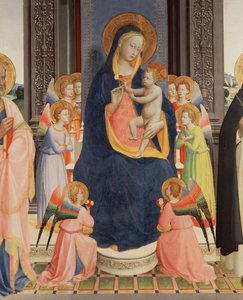 (detalle) del Politico Di San Domenico mostrando a la Virgen y el Niño entronizados con Ocho ángeles, c.1422 de Fra Angelico