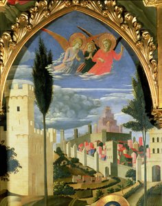 Retablo de Santa Trinita, detalle de los ángeles afligidos de Fra Angelico
