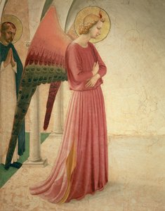 La Anunciación, detalle del Ángel Gabriel y San Pedro Mártir, 1442 (detalle)