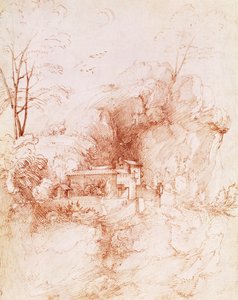 Paisaje rocoso con monasterio, dibujo de Fra Bartolomeo (1472-1517). de Fra Bartolomeo