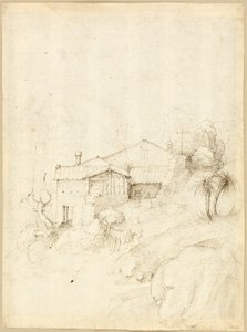 Monasterio en la ladera de una colina rocosa de Fra Bartolommeo